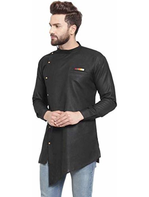 FASHIONZAADI Men's Cotton Short Trail Cut Kurta Casual Wear Shirt Plus Size Buttondown Tunic