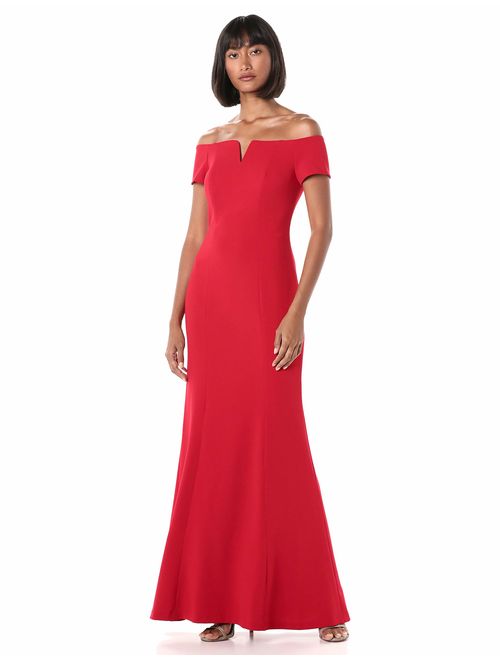 Calvin Klein Women's Off The Shoulder Center Notch Gown