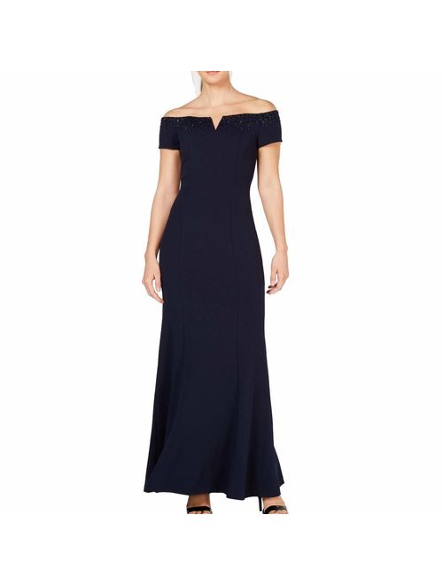 Calvin Klein Women's Off The Shoulder Center Notch Gown