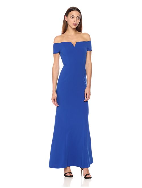 Calvin Klein Women's Off The Shoulder Center Notch Gown