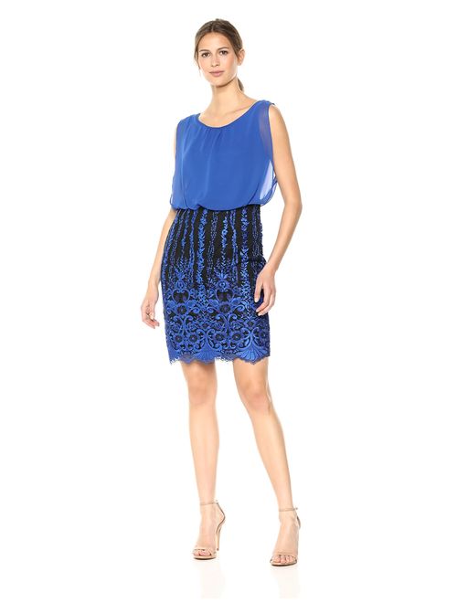 Calvin Klein Women's Chiffon Blouson Dress with All Over Embellished Skirt