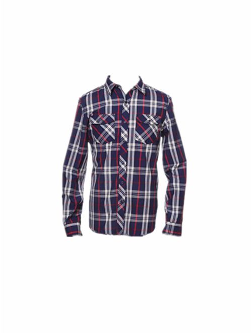 JUNREN Men's Modern Fit Long Sleeve Plaid Shirt