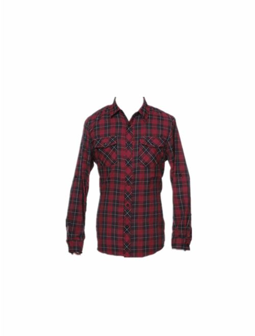 JUNREN Men's Modern Fit Long Sleeve Plaid Shirt