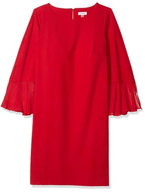 Calvin Klein Women's Plus Size Solid Sheath with Chiffon Bell Sleeves Dress