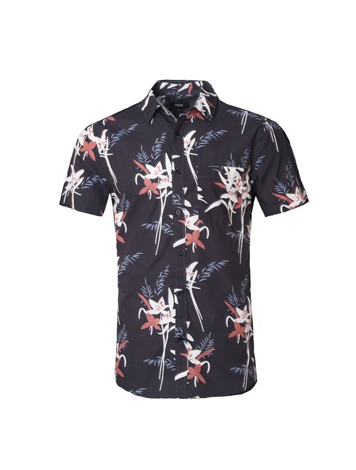 NUTEXROL Mens Hawaiian Shirts Standard-Fit Cotton/Polyester Palm Tree Printed Beach Wear