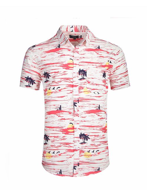 NUTEXROL Mens Hawaiian Shirts Standard-Fit Cotton/Polyester Palm Tree Printed Beach Wear