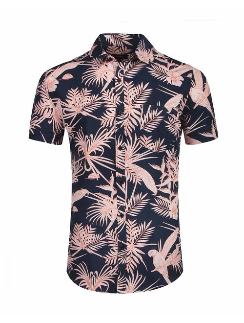 NUTEXROL Mens Hawaiian Shirts Standard-Fit Cotton/Polyester Palm Tree Printed Beach Wear