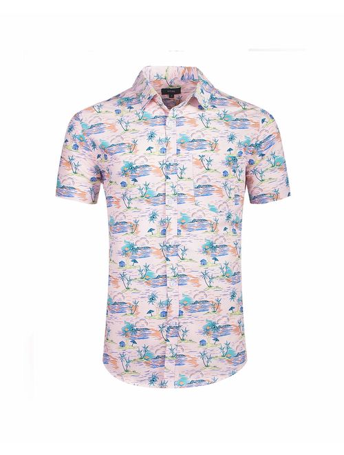 NUTEXROL Mens Hawaiian Shirts Standard-Fit Cotton/Polyester Palm Tree Printed Beach Wear