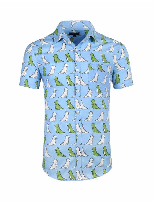 NUTEXROL Mens Hawaiian Shirts Standard-Fit Cotton/Polyester Palm Tree Printed Beach Wear