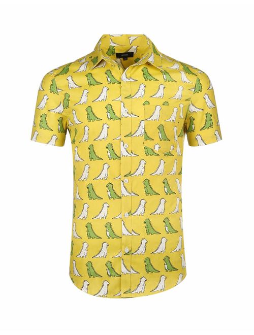 NUTEXROL Mens Hawaiian Shirts Standard-Fit Cotton/Polyester Palm Tree Printed Beach Wear