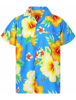 Funky Hawaiian Shirt Men Short-Sleeve Front-Pocket Paradise Flowers Multiple Colors