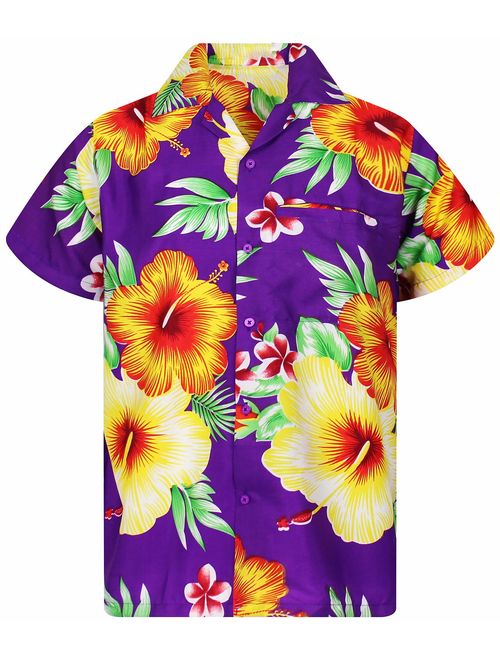 Funky Hawaiian Shirt Men Short-Sleeve Front-Pocket Paradise Flowers Multiple Colors