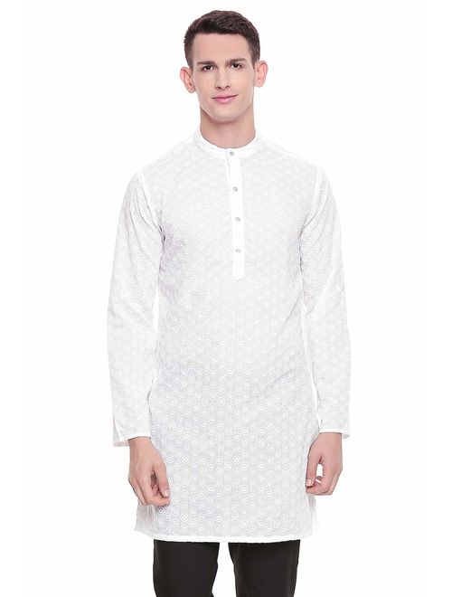 In-Sattva Men's Indian Mandarin Collar All Over High Embroidered Kurta Tunic