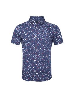 TOPORUS Men's Casual Short Sleeve Printing Pattern Button Down Shirt