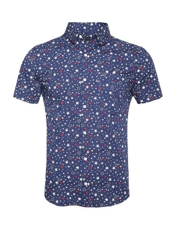 TOPORUS Men's Casual Short Sleeve Printing Pattern Button Down Shirt