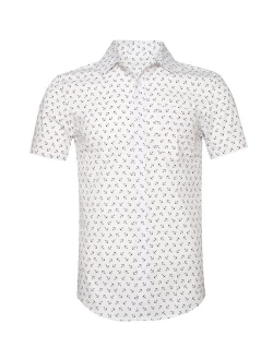 TOPORUS Men's Casual Short Sleeve Printing Pattern Button Down Shirt