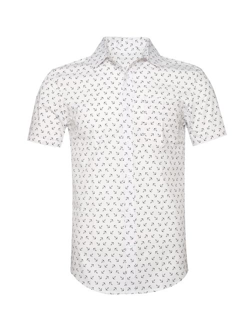 TOPORUS Men's Casual Short Sleeve Printing Pattern Button Down Shirt