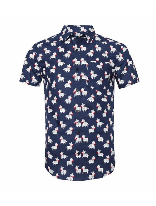 TOPORUS Men's Casual Short Sleeve Printing Pattern Button Down Shirt