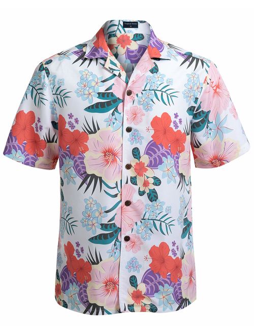 Hawaiian Shirts for Men Short Sleeve Regular Fit Mens Floral Shirts