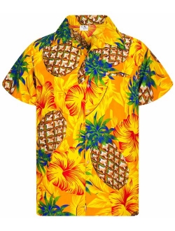 Hawaiian Shirt for Men Funky Casual Button Down Very Loud Shortsleeve Unisex Pineapple Hibiscus