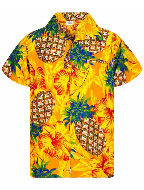 King Kameha Hawaiian Shirt for Men Funky Casual Button Down Very Loud Shortsleeve Unisex Pineapple Hibiscus