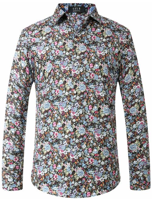 SSLR Men's Paisley Cotton Printed Long Sleeve Casual Button Down Shirt