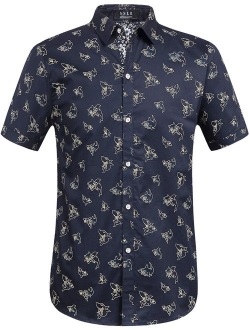 SSLR Men's Shark Printed Casual Button Down Short Sleeve Shirt