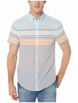 ORIGINAL PENGUIN Men's Short Sleeve Stripe Button Down Shirt