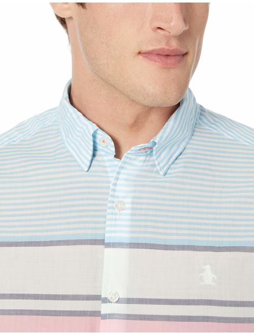 ORIGINAL PENGUIN Men's Short Sleeve Stripe Button Down Shirt