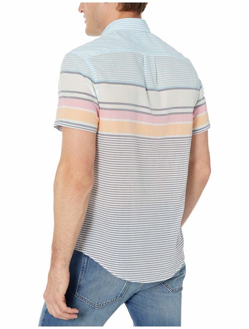 ORIGINAL PENGUIN Men's Short Sleeve Stripe Button Down Shirt