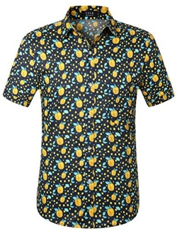 SSLR Men's Pineapple Casual Button Down Short Sleeve Hawaiian Shirt