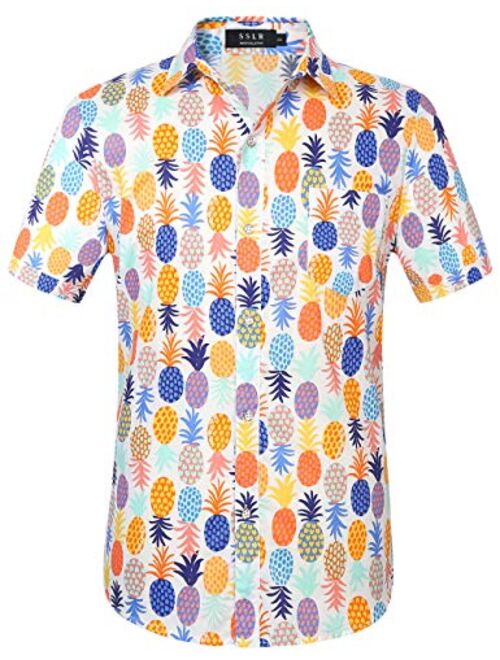 SSLR Men's Pineapple Casual Button Down Short Sleeve Hawaiian Shirt