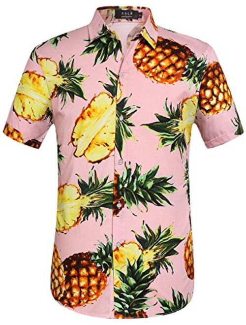 SSLR Men's Pineapple Casual Button Down Short Sleeve Hawaiian Shirt