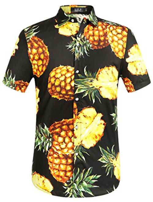 SSLR Men's Pineapple Casual Button Down Short Sleeve Hawaiian Shirt