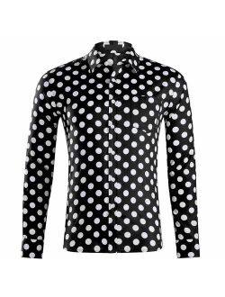 TOSKIP Men's Casual Dress Cotton Polka Dots Long Sleeve Fitted Button Down Shirts