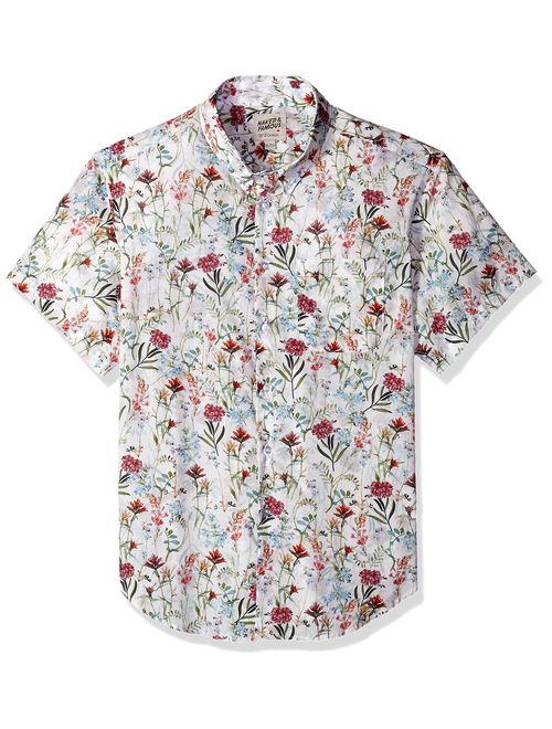 Naked & Famous Denim Men's Shortsleeveshirt-Antique Botanical Painting-White