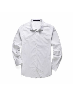 MCLOANTH Men's Long Sleeves Button Down Solid Regular Fit Shirts 100% Cotton Rolled-up Casual Shirts