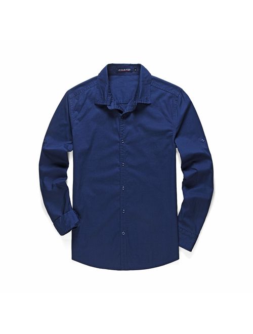 MCLOANTH Men's Long Sleeves Button Down Solid Regular Fit Shirts 100% Cotton Rolled-up Casual Shirts