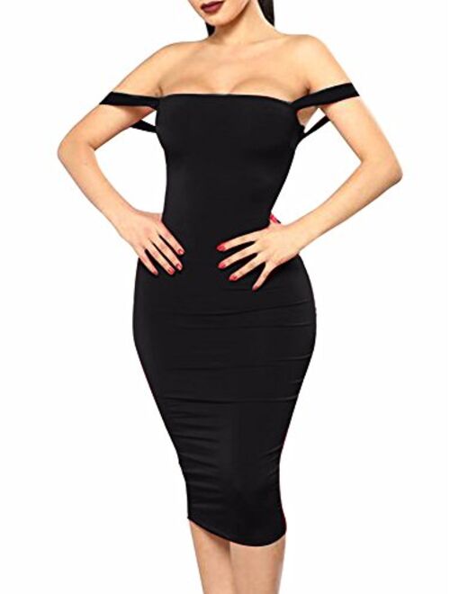 BEAGIMEG Women's Sexy Lace Up Backless Bodycon Midi Party Club Dress