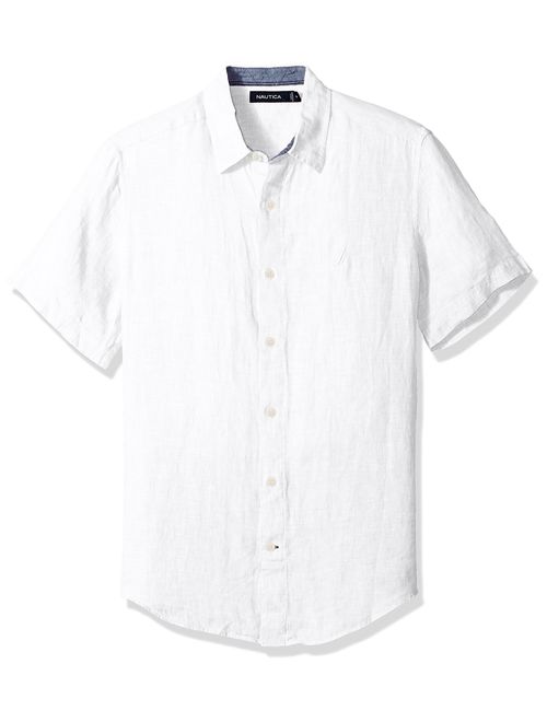 Nautica Men's Short Sleeve Classic Fit Solid Linen Button Down Shirt