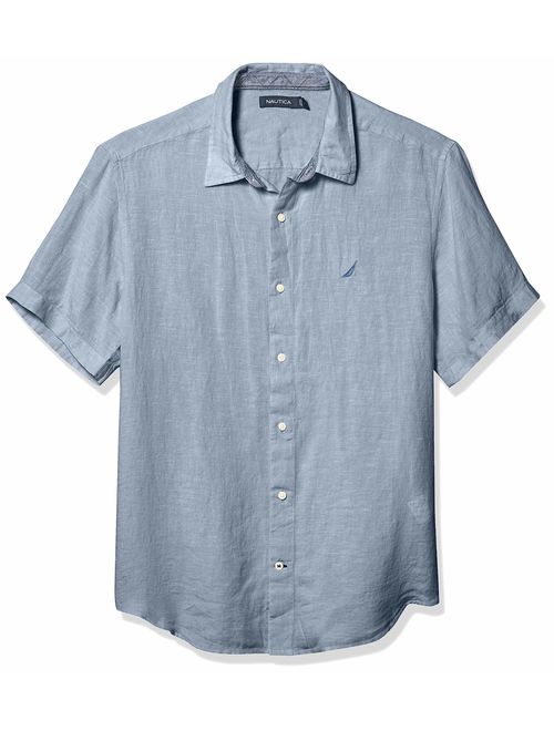 Nautica Men's Short Sleeve Classic Fit Solid Linen Button Down Shirt