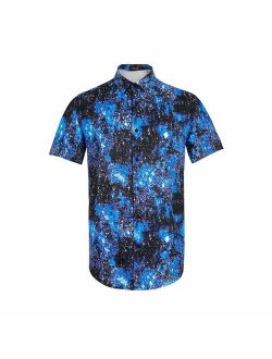 Men Stardust Universe Starry Sky 3D Print Casual Button Down Shirt Graphic Short Sleeve Hawaiian Shirts