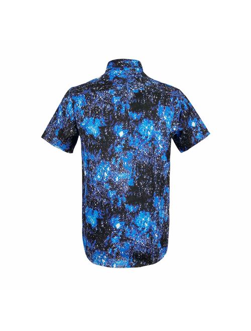 Men Stardust Universe Starry Sky 3D Print Casual Button Down Shirt Graphic Short Sleeve Hawaiian Shirts