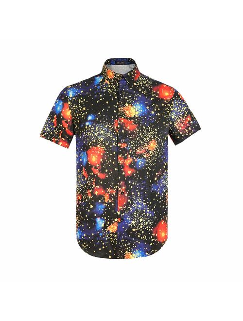 Men Stardust Universe Starry Sky 3D Print Casual Button Down Shirt Graphic Short Sleeve Hawaiian Shirts