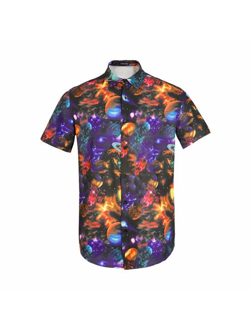 Men Stardust Universe Starry Sky 3D Print Casual Button Down Shirt Graphic Short Sleeve Hawaiian Shirts