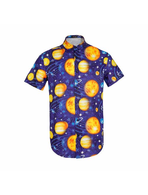 Men Stardust Universe Starry Sky 3D Print Casual Button Down Shirt Graphic Short Sleeve Hawaiian Shirts