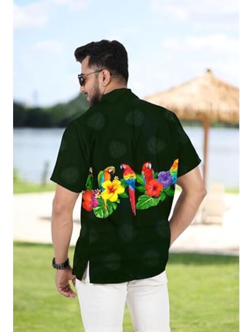 LA LEELA Men's Hawaiian Shirt Beach Button Down Short-Sleeve Front Pocket Shirt