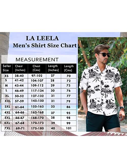 LA LEELA Men's Hawaiian Shirt Beach Button Down Short-Sleeve Front Pocket Shirt