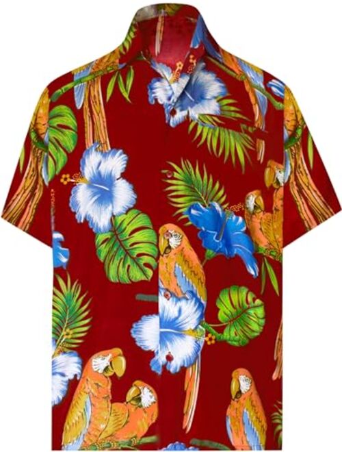 LA LEELA Men's Hawaiian Shirt Beach Button Down Short-Sleeve Front Pocket Shirt