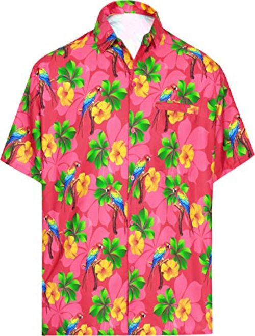 LA LEELA Men's Hawaiian Shirt Beach Button Down Short-Sleeve Front Pocket Shirt